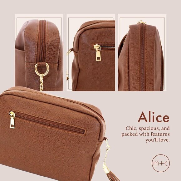 Women Brown Modern+Chic Crossbody Bag Alice Vegan Leather Sling Bag with Pockets - Picture 6 of 6